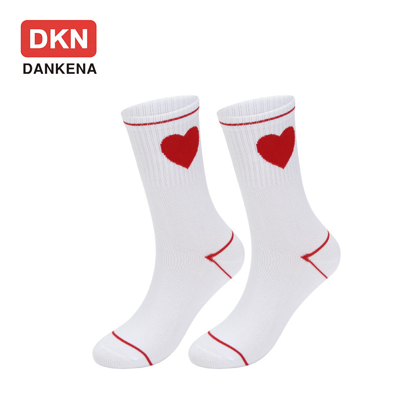 DANKENA Red Love Fashion Socks Men Women Combed Cotton Socks